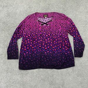 Bob Mackie leopard print top blouse purple pink ombré